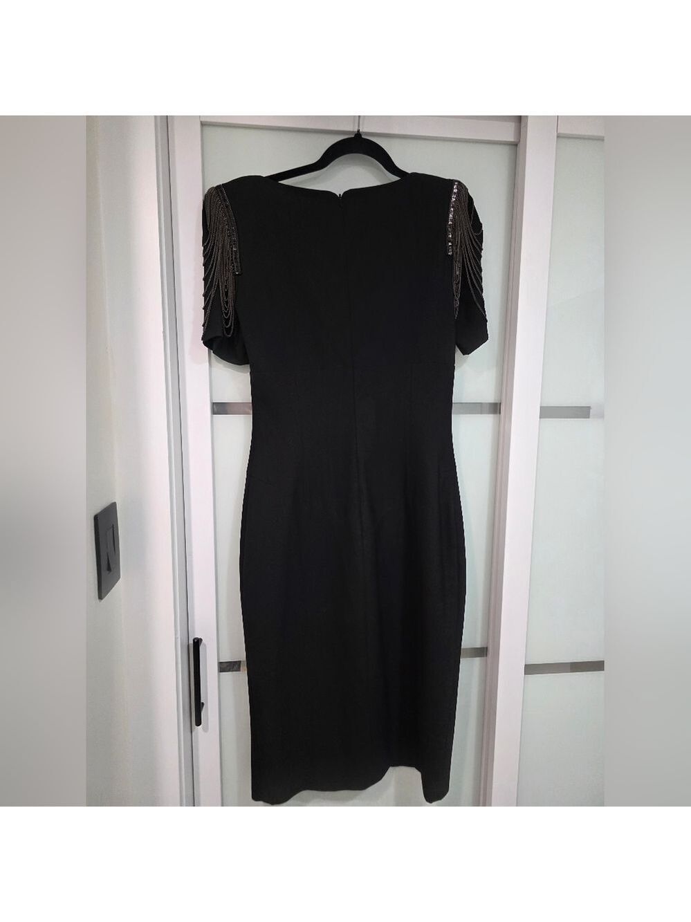 Black Halo Black Midi Dress with Chain Shoulder Detail - Picture 10 of 16